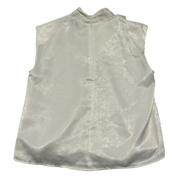 DKNY Women's Blouse Small Satin High Neck Bow Shoulder-Pad Top - Picture 6 of 6